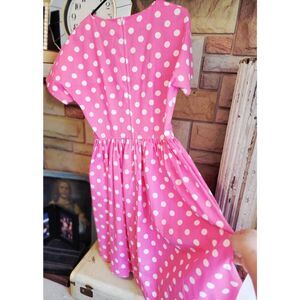 Polkadot rockabilly dress women's large handmade pink classic